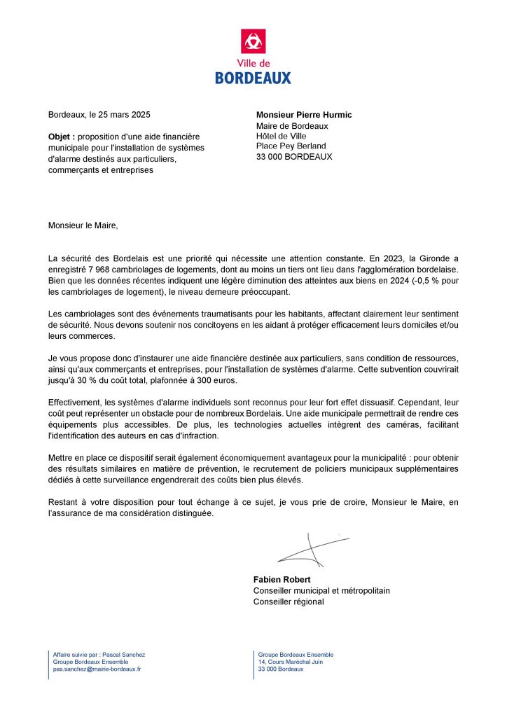 Bordeaux : Fabien Robert propose une aide universelle contre les cambriolages