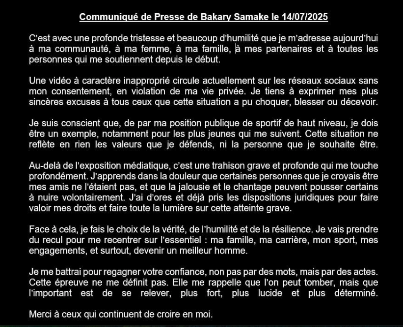 Bakary Samake réagit au scandale de la vidéo : excuses publiques après la diffusion d’une séquence privée