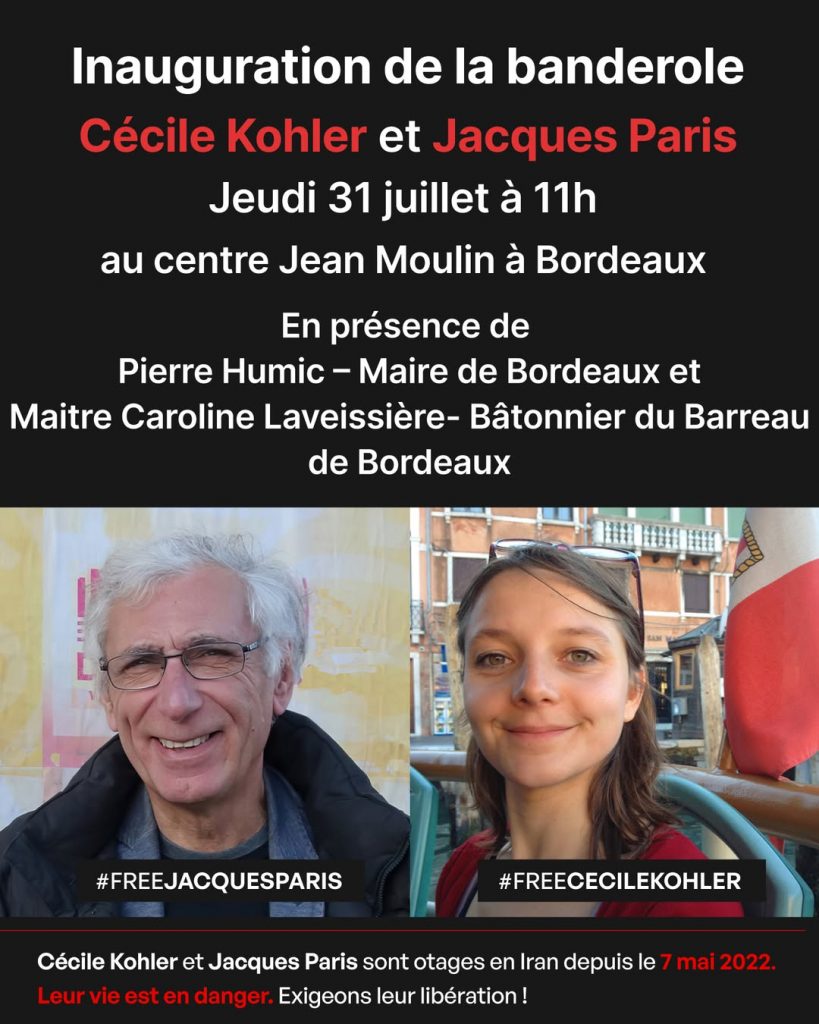 Bordeaux affiche son soutien aux Français Cécile Kohler et Jacques Paris, détenus en Iran